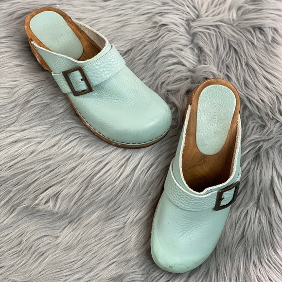 Sanita Shoes - Sanita wood + leather buckle clog 38 seafoam mint